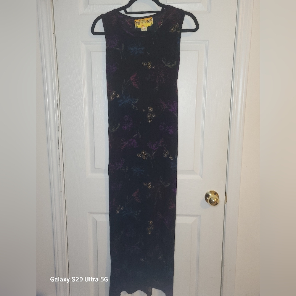 Pacific Coast Vintage Rayon Black Floral Maxi Dress - Picture 2 of 5